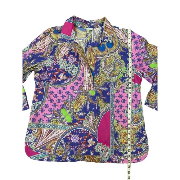 Hinson Wu Aileen 3/4 Sleeve Paisley Printed Shirt Button Back Size 16 $270 NWOT - Picture 11 of 16